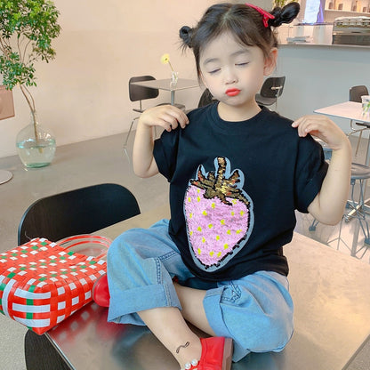Cotton Kids' T-Shirt with Color-Changing Sequins