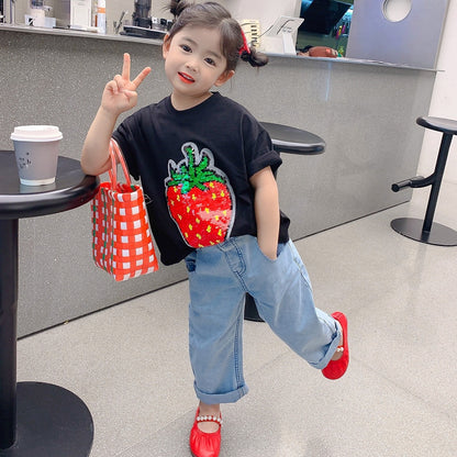 Cotton Kids' T-Shirt with Color-Changing Sequins
